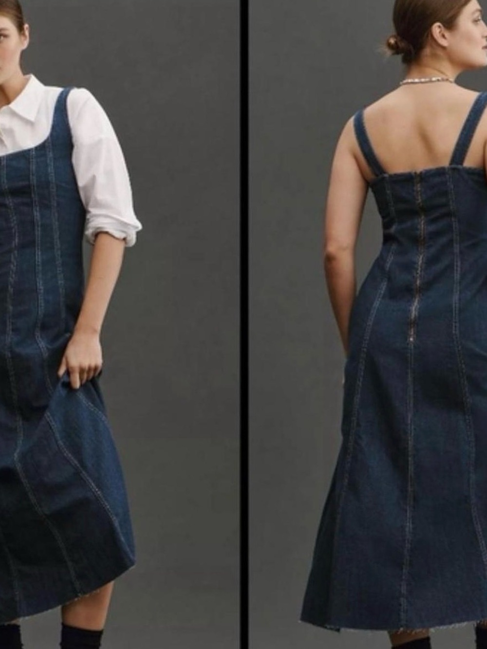 Reformation Dark Blue Denim Midi Pinafore Dress